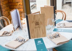 The table set for dinner at Pasta di Piazza, Stone